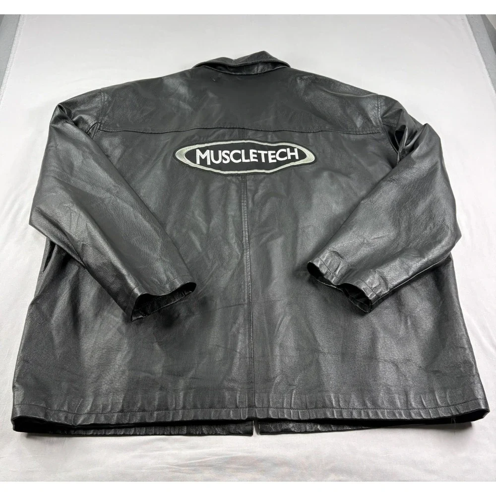 Vintage Saxon Leather Jacket‎ Mens 3XL Black Full Zip Bike Motorcyle Embroidered